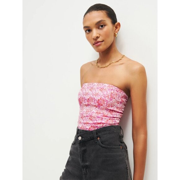Reformation‎ NWT Giorgia Strapless Top in Pink Floral Blossom Size 10 - Picture 1 of 8